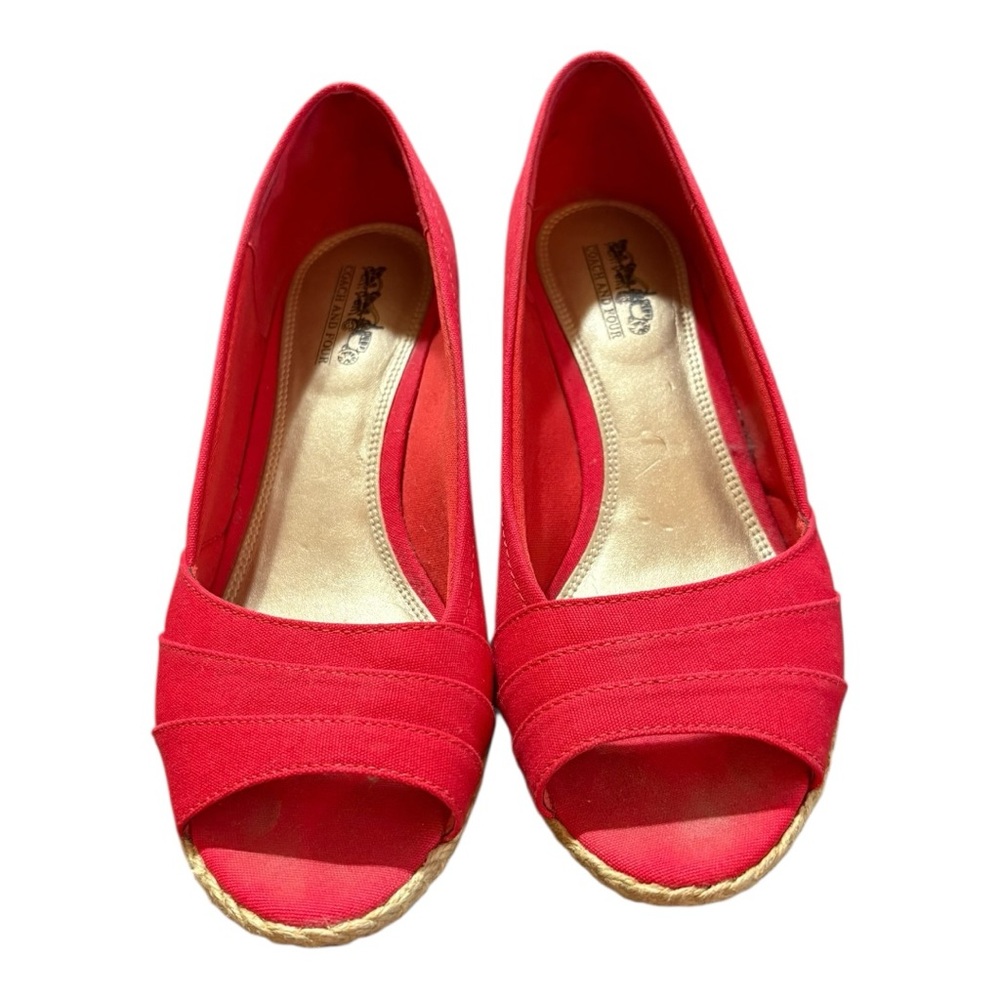 Coach and Four Red Espadrille Wedges with Peep-Toe Design